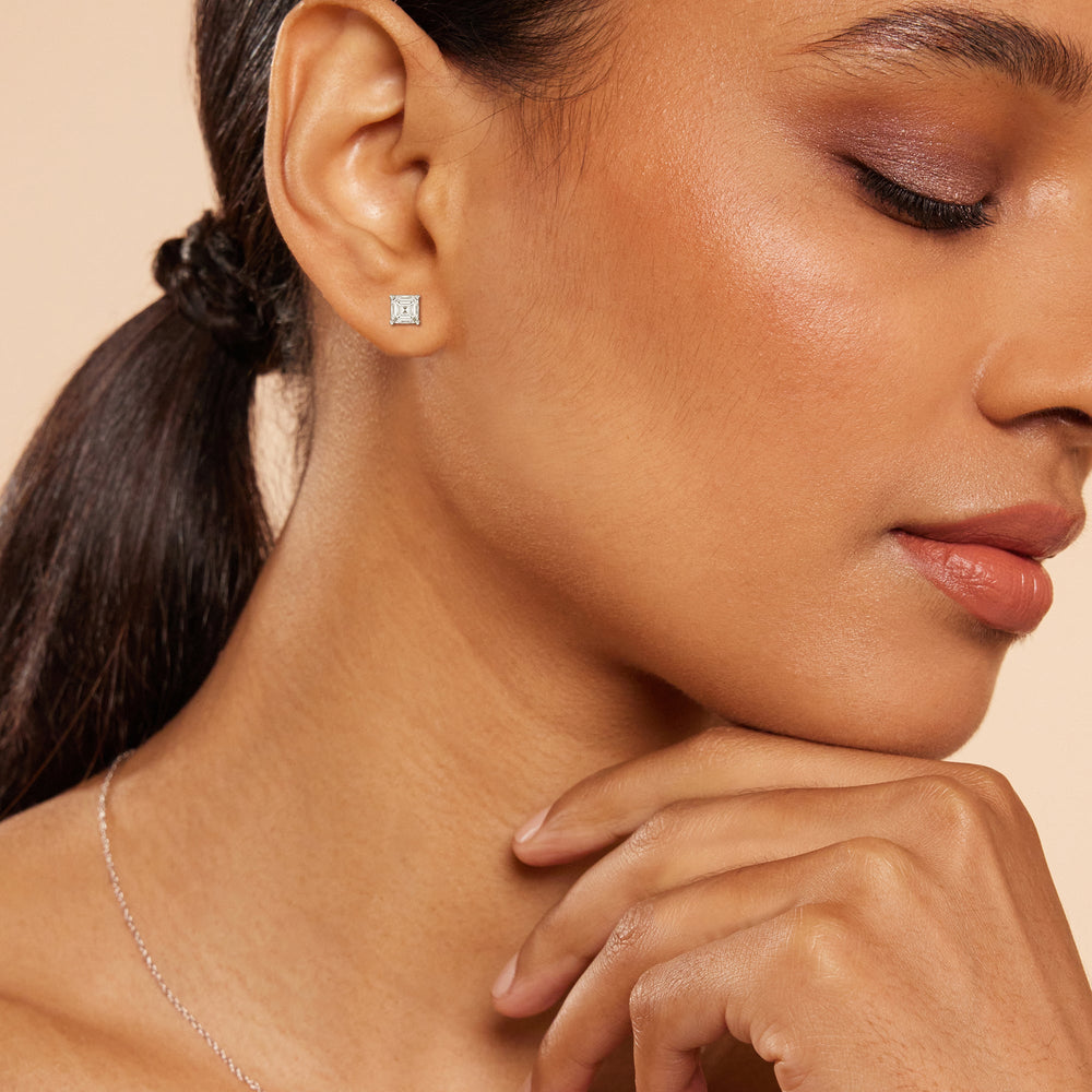 Classic Asscher Stud Earrings with 14KT Rose Gold / Lab / 1 1/2 Cut Diamond in 14KT Rose Gold / Lab / 1 1/2 view 2
