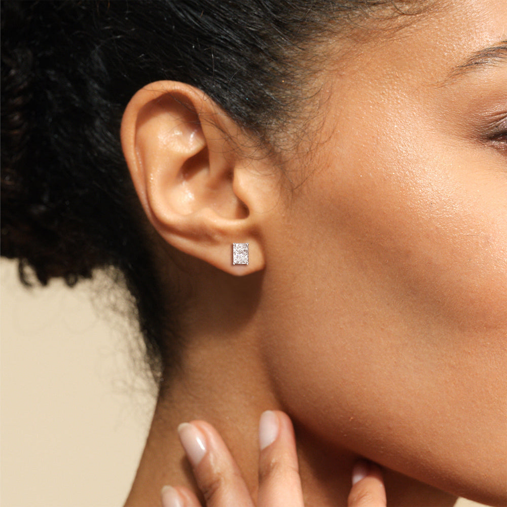 Classic Radiant Stud Earrings with 14KT Rose Gold / Lab / 1 Cut Diamond in 14KT Rose Gold / Lab / 1 view 2

