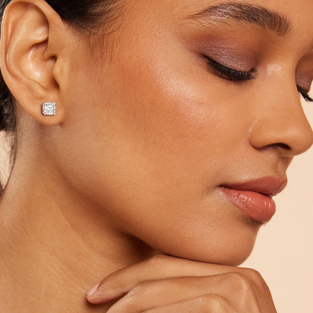 Classic Cushion Stud Earrings with 14KT Yellow Gold / Lab / 1 1/2 Cut Diamond in 14KT Yellow Gold / Lab / 1 1/2 view 2
