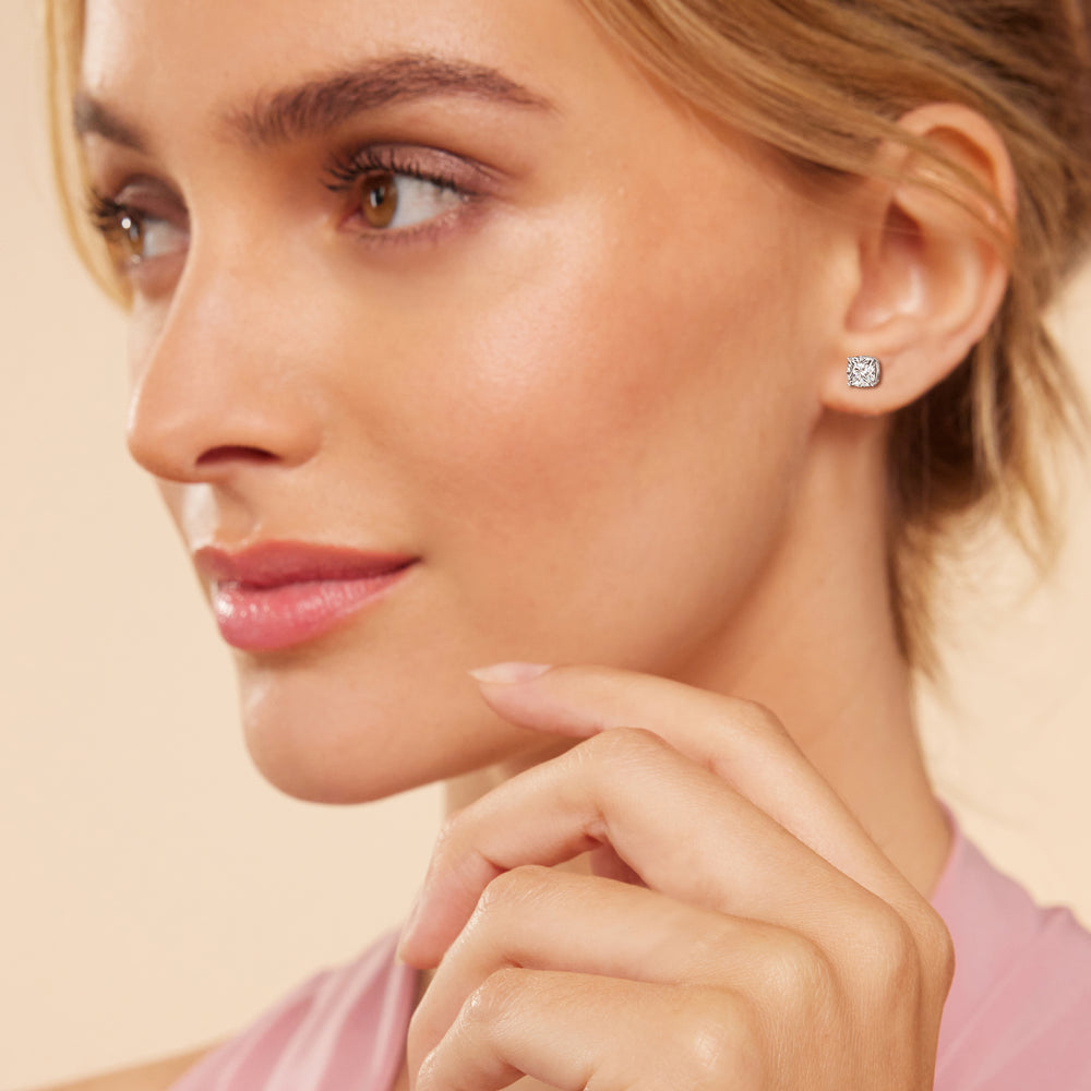 Classic Cushion Stud Earrings with 14KT White Gold / Lab / 2 Cut Diamond in 14KT White Gold / Lab / 2 view 3
