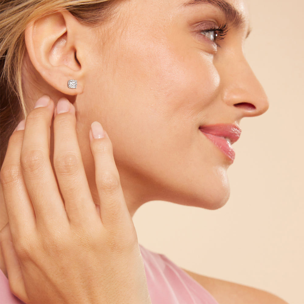 Classic Cushion Stud Earrings with 14KT Rose Gold / Lab / 2 Cut Diamond in 14KT Rose Gold / Lab / 2 view 2

