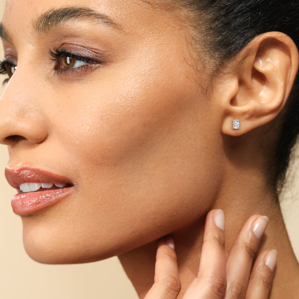 Classic Elongated Cushion Stud Earrings with 14KT Rose Gold / Lab / 1 Cut Diamond in 14KT Rose Gold / Lab / 1 view 2
