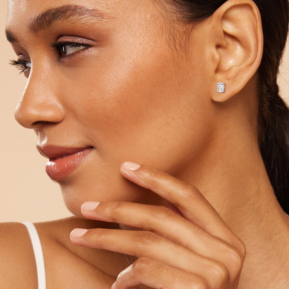 Classic Elongated Cushion Stud Earrings with 14KT Rose Gold / Lab / 1 1/2 Cut Diamond in 14KT Rose Gold / Lab / 1 1/2 view 3
