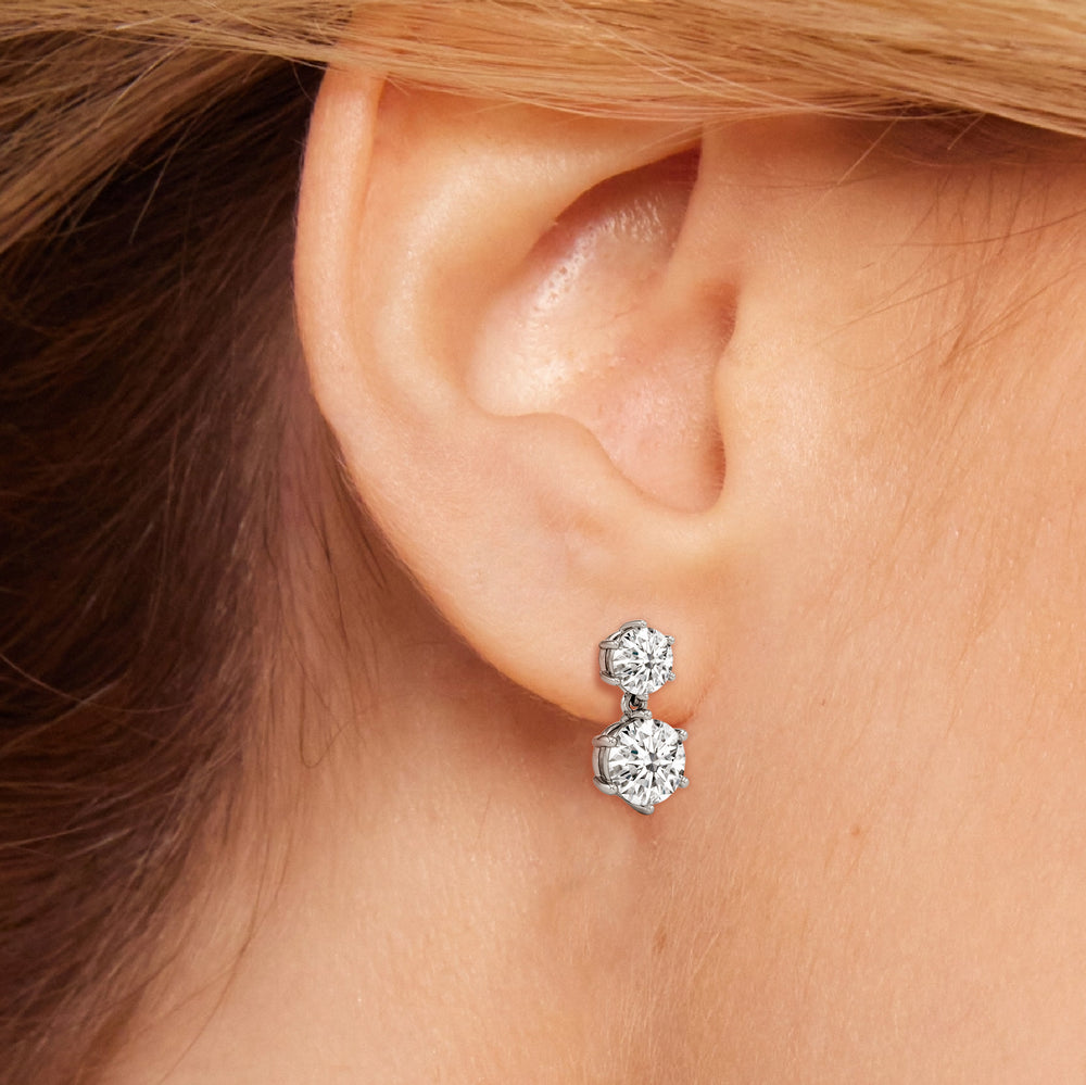 Diamond Duo Stud Earrings with 18KT White Gold / Lab / 4 Cut Diamond in 14KT White Gold / Lab / 4 view 2
