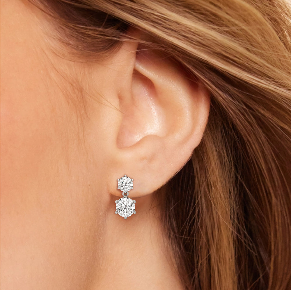 Diamond Duo Stud Earrings with 18KT Rose Gold / Lab / 4 Cut Diamond in 14KT Rose Gold / Lab / 4 view 3
