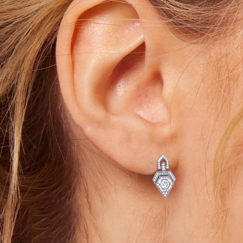 The Ziggurat Earrings with Platinum / Lab / 2 Cut Diamond in 14KT Platinum / Lab / 2 view 3

