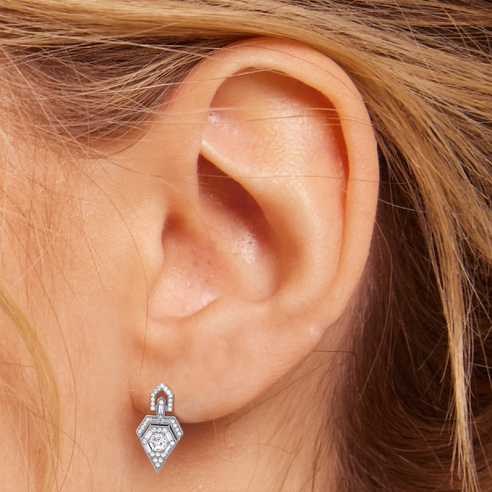 The Ziggurat Earrings with Platinum / Lab / 2 Cut Diamond in 14KT Platinum / Lab / 2 view 4
