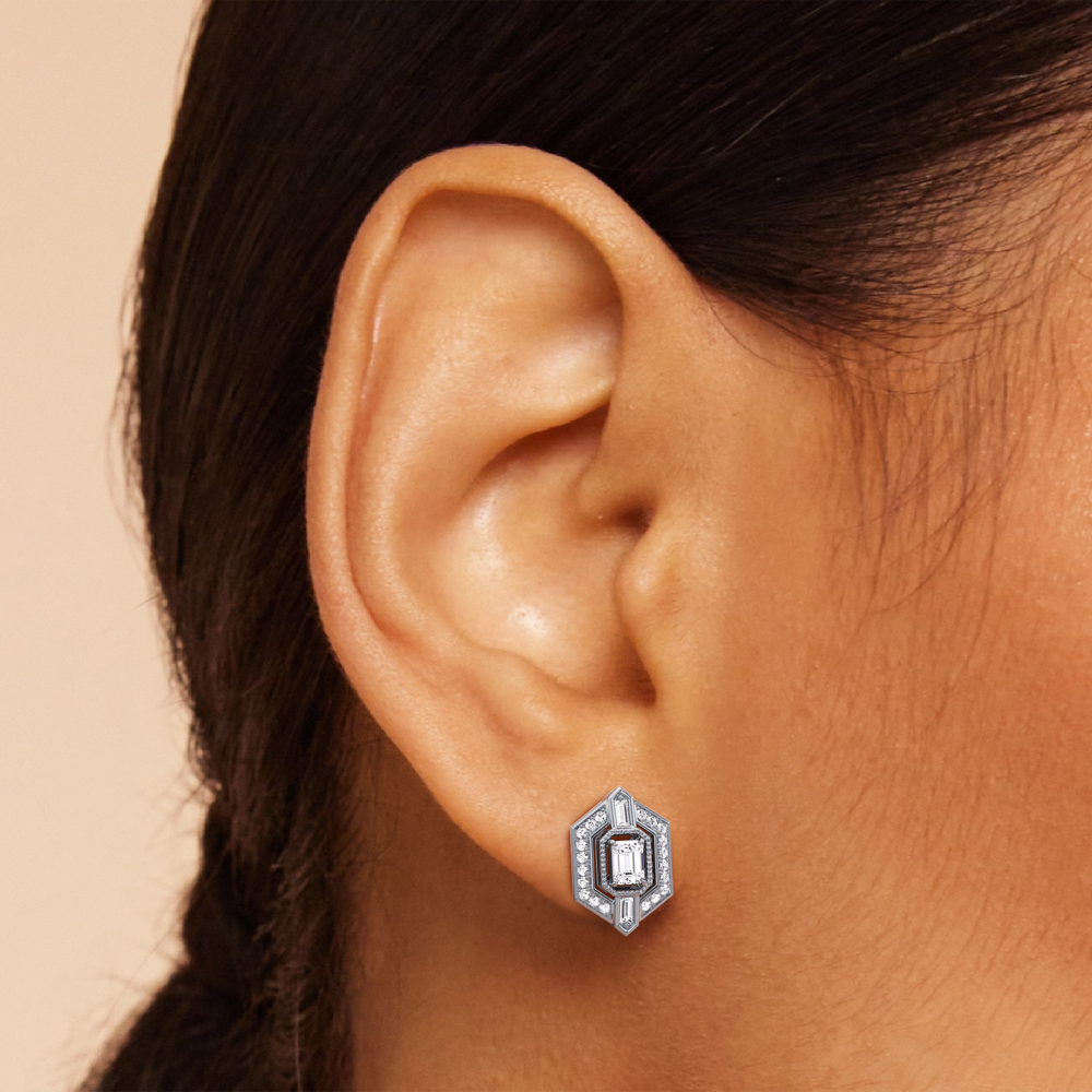 The Wiltern Earrings with 18KT White Gold / Lab / 1 1/10 Cut Diamond in 14KT White Gold / Lab / 1 1/10 view 3

