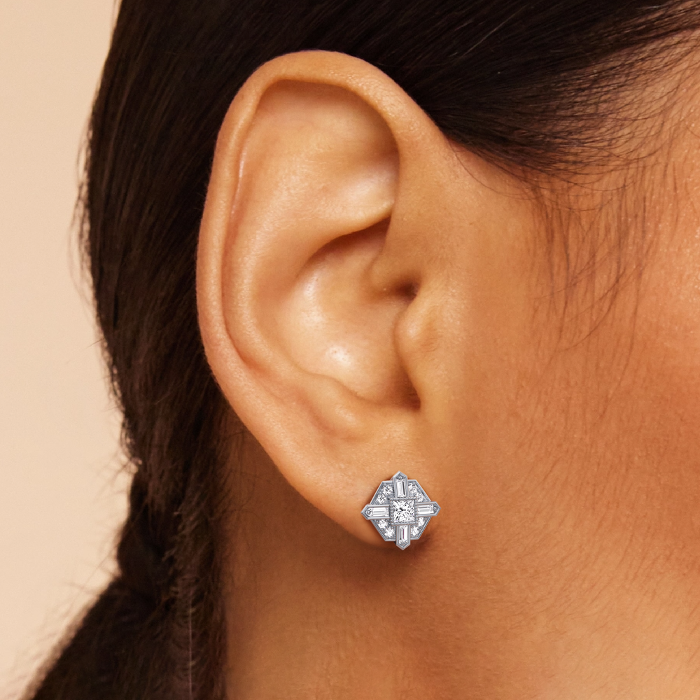 The Bullocks Stud Earrings with 18KT White Gold / Lab / 1 1/5 Cut Diamond in 14KT White Gold / Lab / 1 1/5 view 2
