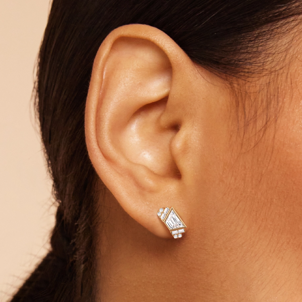The Radio City Earrings with 18KT Yellow Gold / Lab / 2 1/10 Cut Diamond in 14KT Yellow Gold / Lab / 2 1/10 view 3
