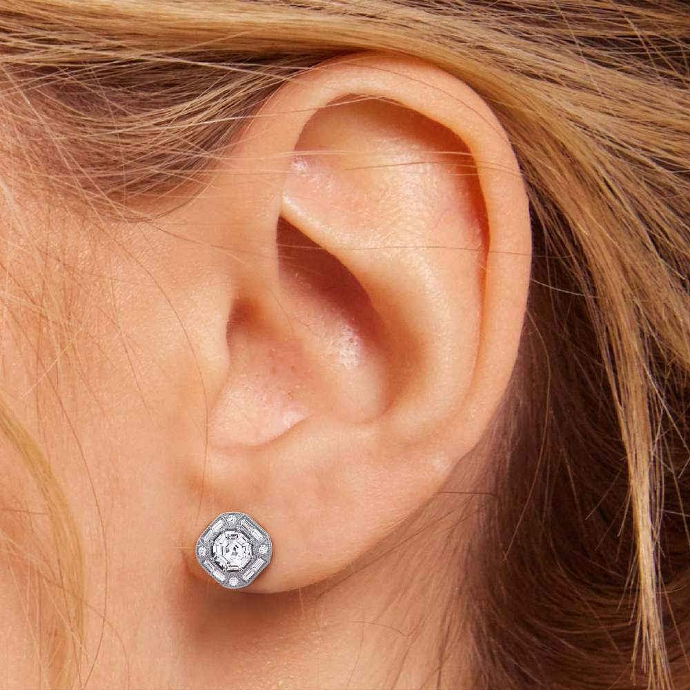 The Liberty Earrings with 18KT White Gold / Lab / 2 Cut Diamond in 14KT White Gold / Lab / 2 view 4
