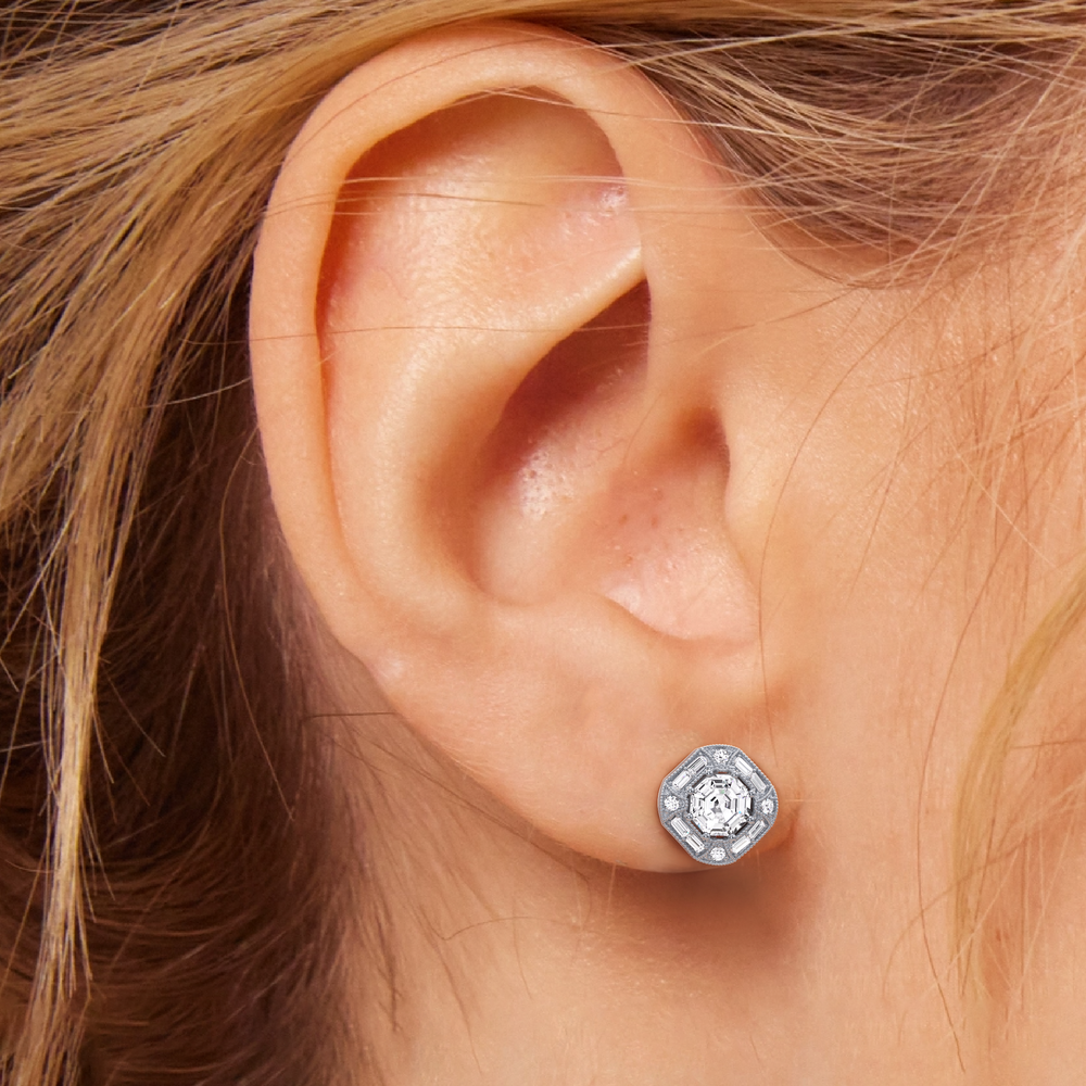 The Liberty Earrings with 18KT Yellow Gold / Lab / 2 Cut Diamond in 14KT Yellow Gold / Lab / 2 view 3
