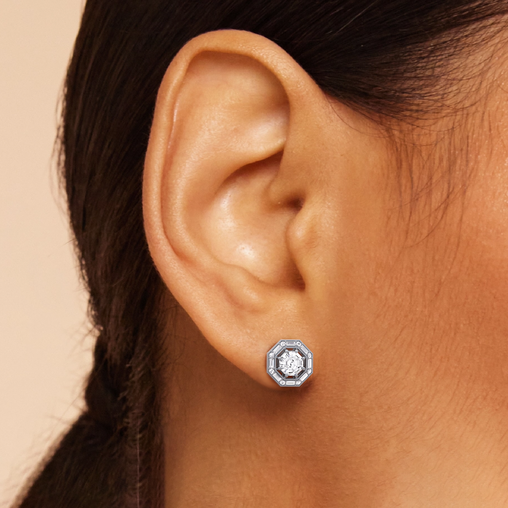 The Octa Earrings with 18KT Rose Gold / Lab / 1 3/4 Cut Diamond in 14KT Rose Gold / Lab / 1 3/4 view 3
