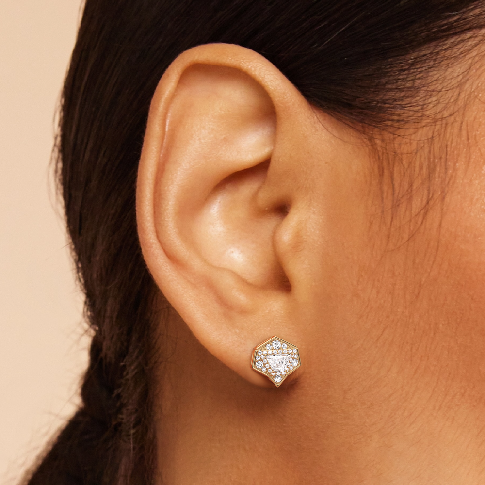 The Dorchester Earrings with 18KT Yellow Gold / Lab / 1 3/8 Cut Diamond in 14KT Yellow Gold / Lab / 1 3/8 view 3
