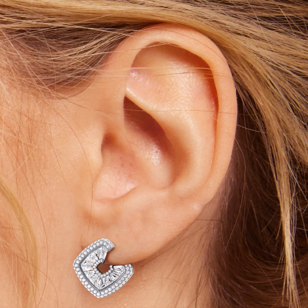 The Streamline Moderne Earrings with 18KT White Gold / Lab / 4 1/5 Cut Diamond in 14KT White Gold / Lab / 4 1/5 view 4
