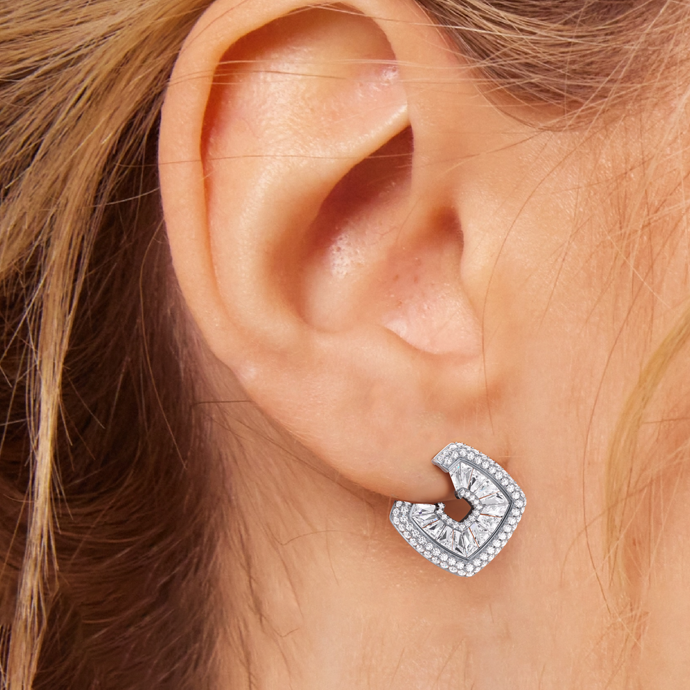 The Streamline Moderne Earrings with 18KT White Gold / Lab / 4 1/4 Cut Diamond in 14KT White Gold / Lab / 4 1/4 view 3
