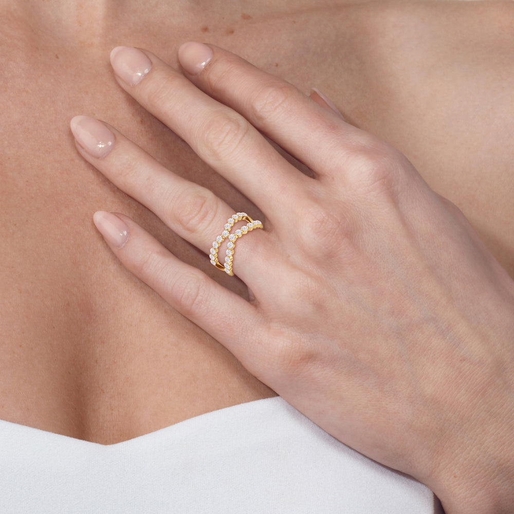 Model Wearing Chevron Kiss Diamond Ring view