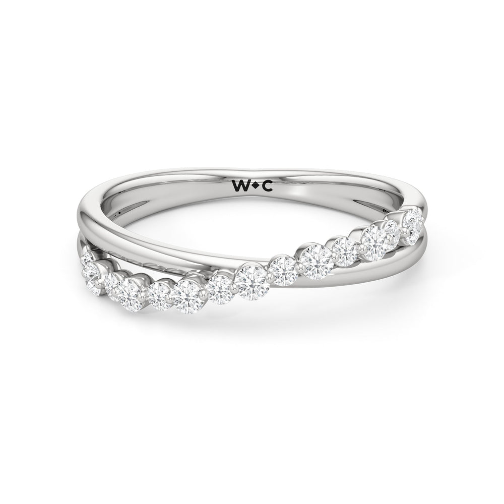 Diamond Line Criss Cross Ring with 14KT White Gold / Lab / 1/4 Cut Diamond in 14KT White Gold / Lab / 1/4 view 1
