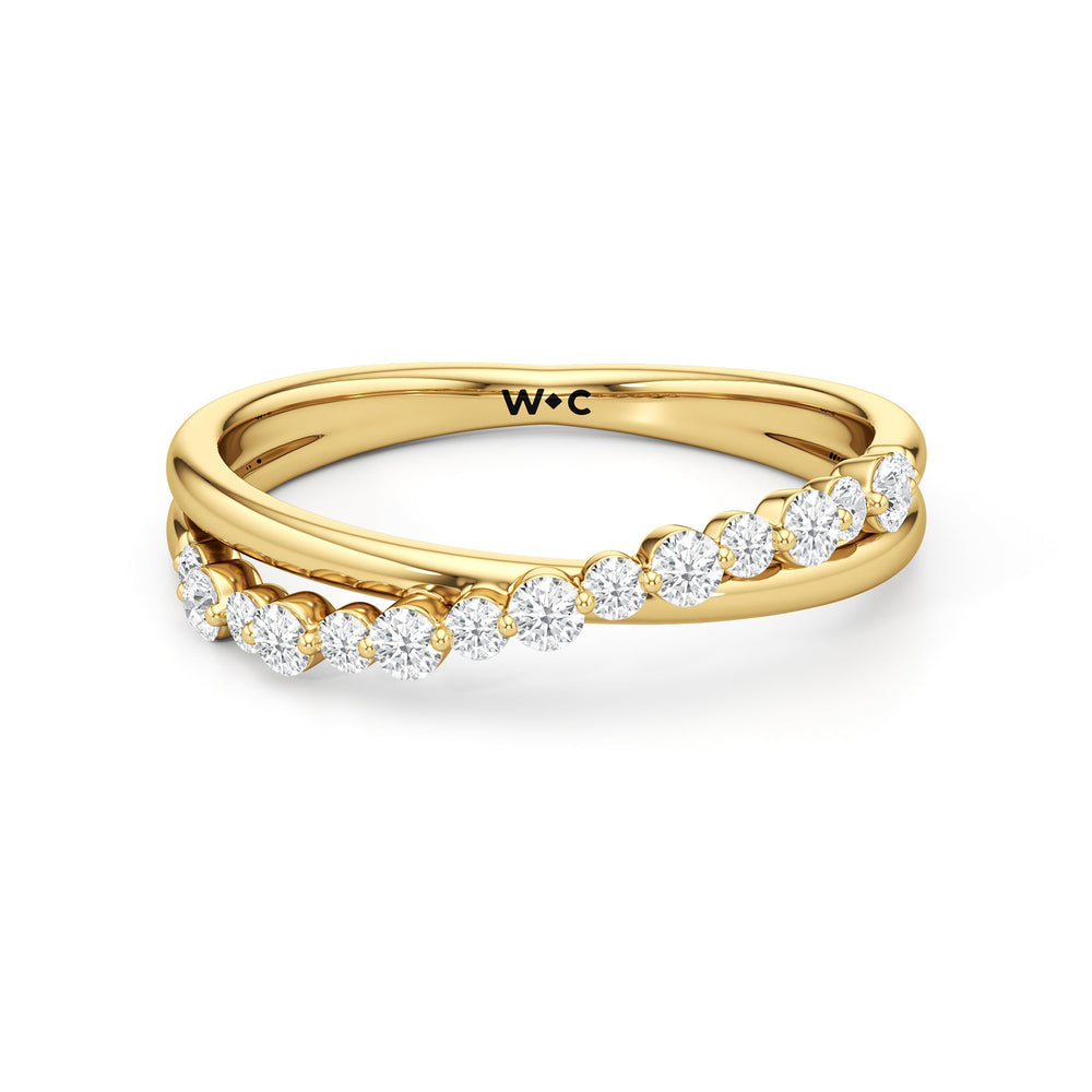 Diamond Line Criss Cross Ring with 14KT Yellow Gold / Lab / 1/4 Cut Diamond in 14KT Yellow Gold / Lab / 1/4 view 1
