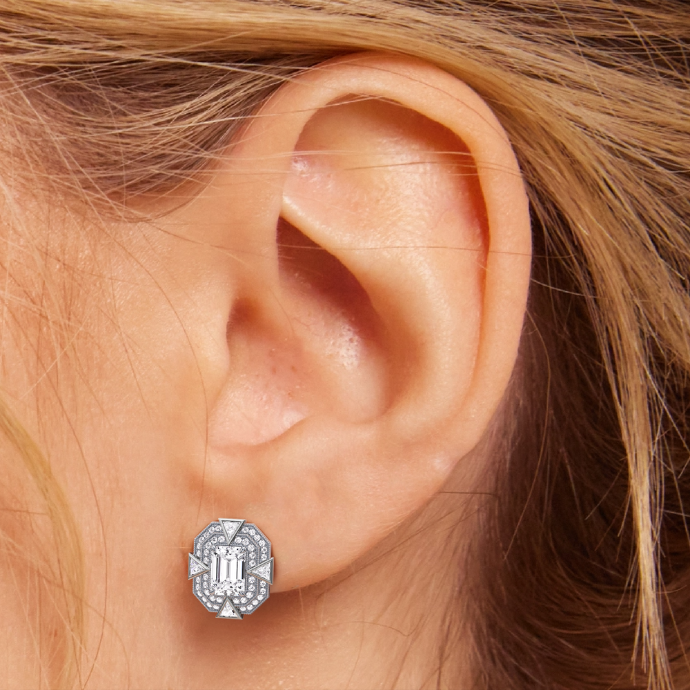 The Empire Earrings with 18KT White Gold / Lab / 5 1/2 Cut Diamond in 14KT White Gold / Lab / 5 1/2 view 4
