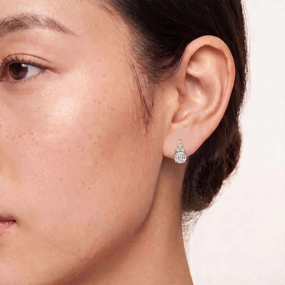 Fine Trio Studs with 14KT Rose Gold / Lab / 1 3/4 Cut Diamond in 14KT Rose Gold / Lab / 1 3/4 view 2
