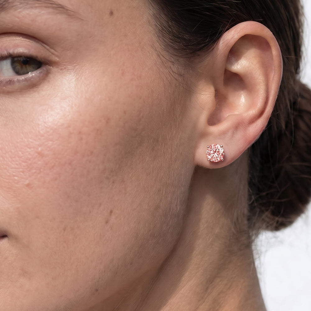 Pink Diamond Studs with 14KT White Gold / 4 Cut Diamond in 14KT White Gold / 4 view 2
