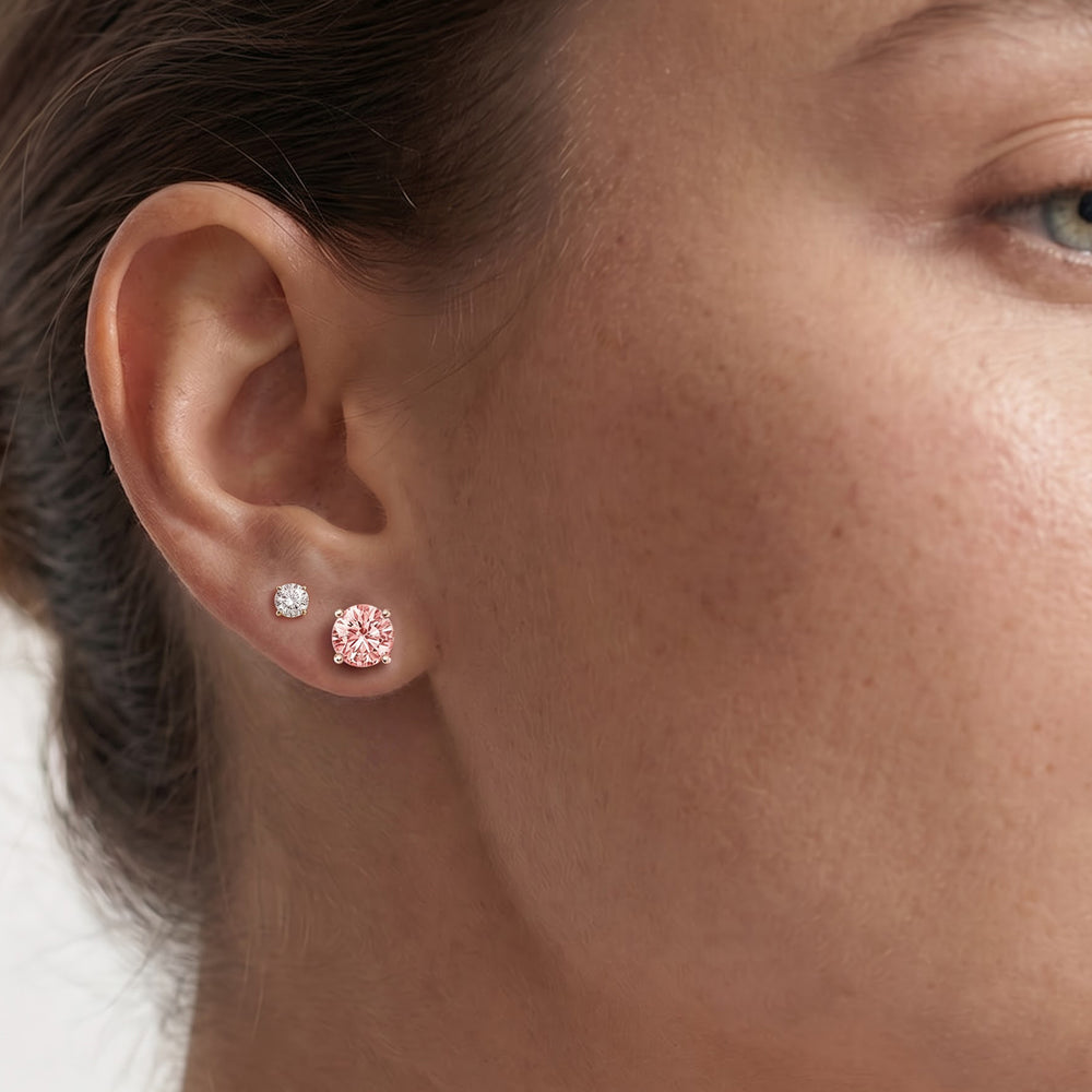 Pink Diamond Studs with 14KT White Gold / 4 Cut Diamond in 14KT White Gold / 4 view 3
