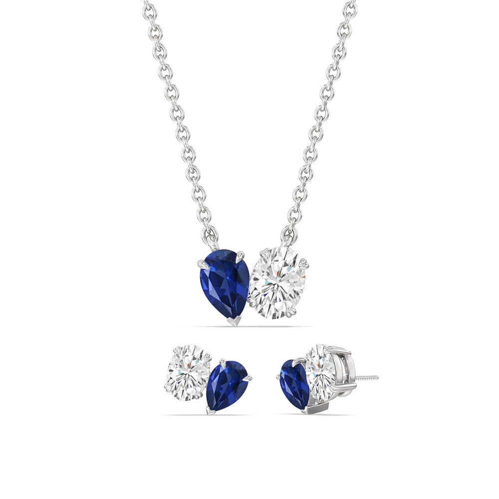 The Gemstone Toi et Moi Set with Sterling Silver / Lab / 1 1/2 Cut Diamond in 14KT Sterling Silver / Lab / 1 1/2 view 1
