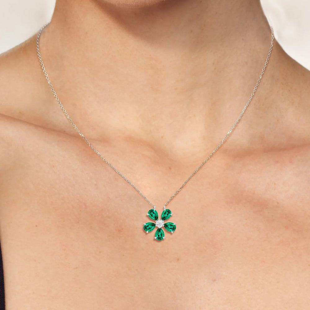 Model Wearing Emerald And Diamond Daisy NecklaceTest Drashya view