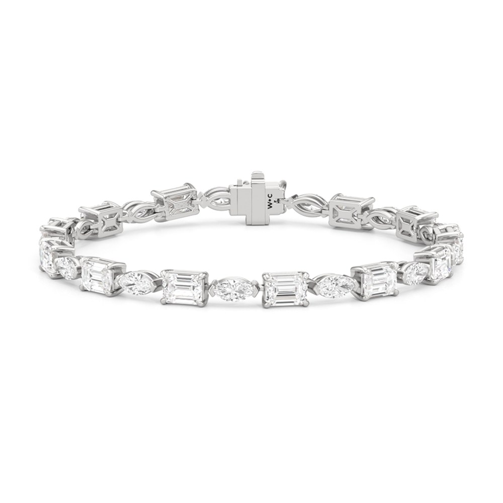 Marquise and Emerald Alternating Tennis Bracelet with Lab Cut Diamond in 14KT White Gold view 1
