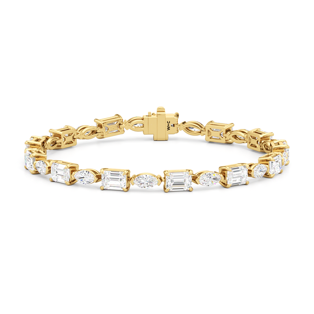 Marquise and Emerald Alternating Tennis Bracelet with Lab Cut Diamond in 14KT Yellow Gold view 1
