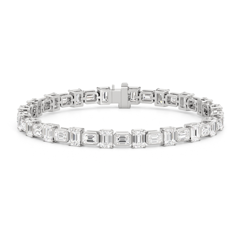 Alternating Bezeled Emerald Tennis Bracelet with Lab Cut Diamond in 14KT White Gold view 1
