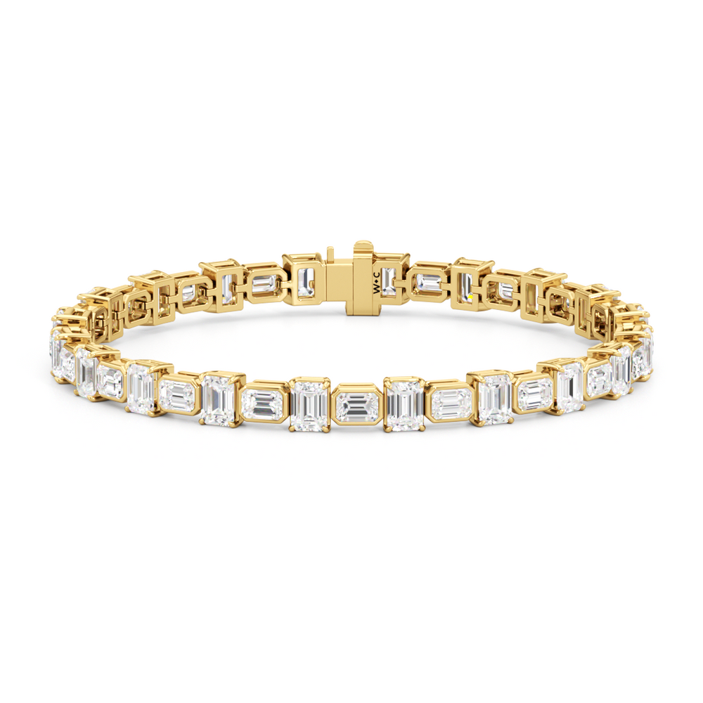 Alternating Bezeled Emerald Tennis Bracelet with Lab Cut Diamond in 14KT Yellow Gold view 1
