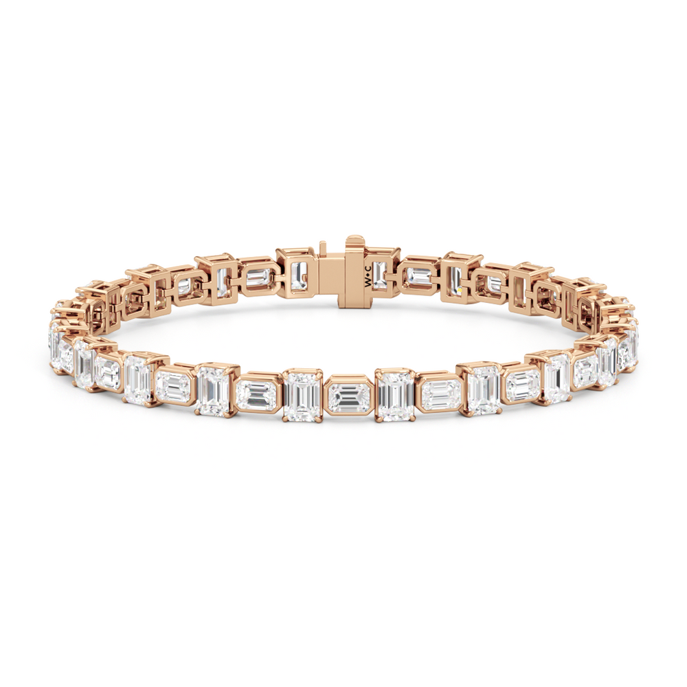 Alternating Bezeled Emerald Tennis Bracelet with Lab Cut Diamond in 14KT Rose Gold view 1
