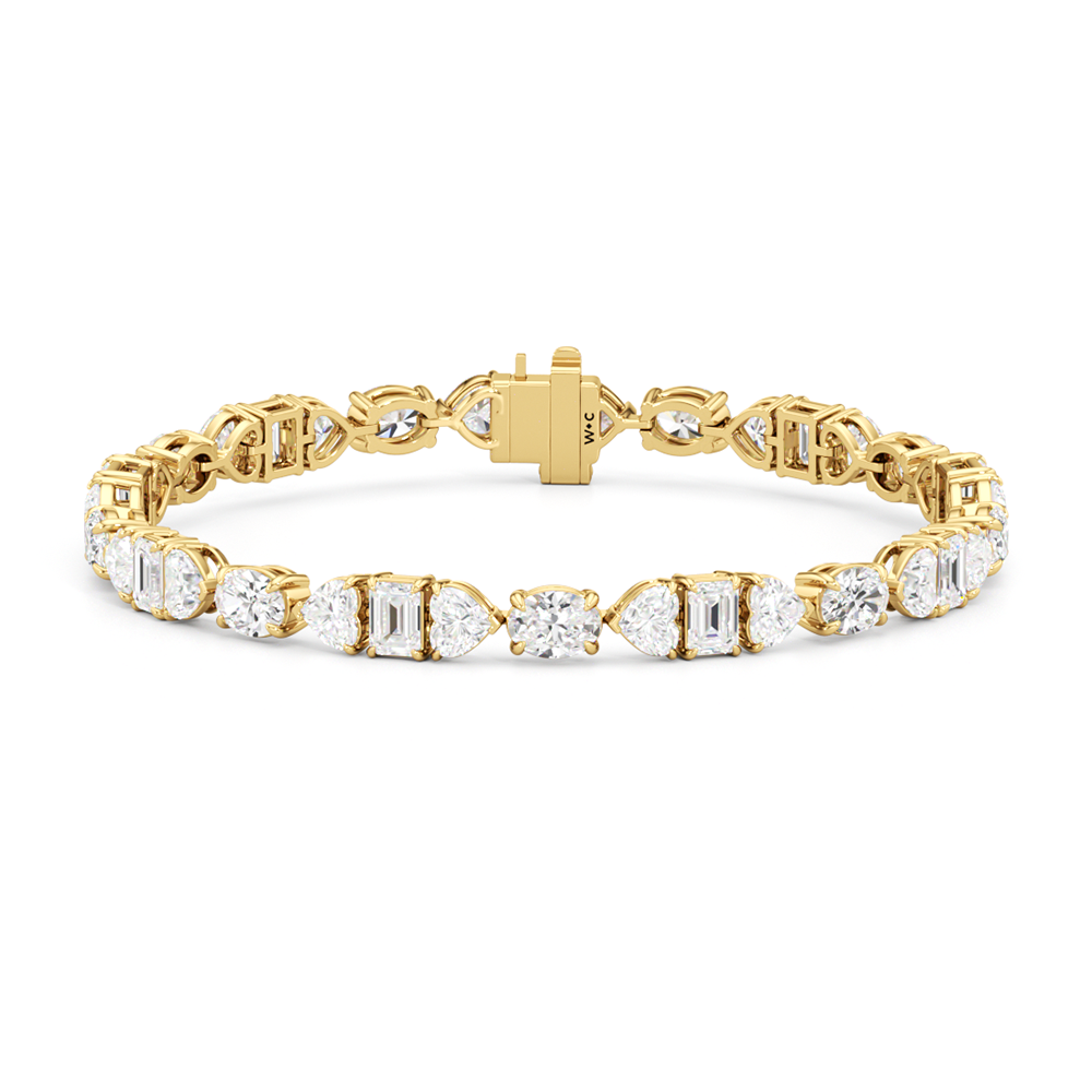 Hearts and Emerald Linea Tennis Bracelet with Lab Cut Diamond in 14KT Yellow Gold view 1
