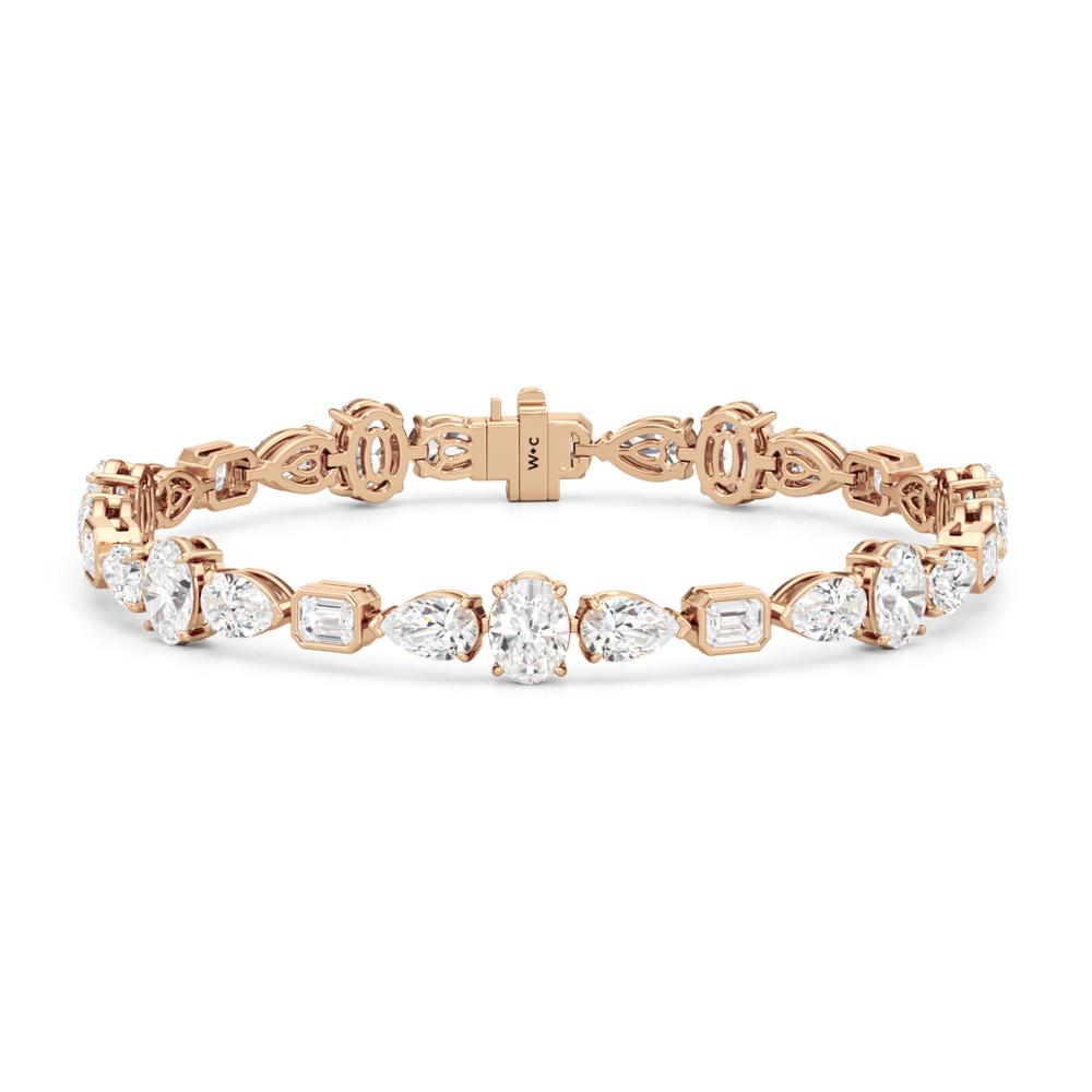 Pear Oval Sequenced with Bezeled Emerald Tennis Bracelet with Lab Cut Diamond in 14KT Rose Gold view 1
