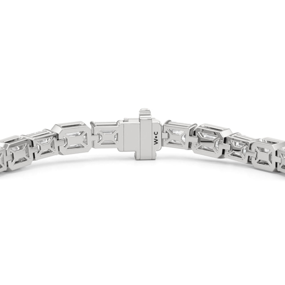 Bezeled Emerald Alternating Tennis Bracelet with 15 1/2 Cut Diamond in 14KT White Gold view 7
