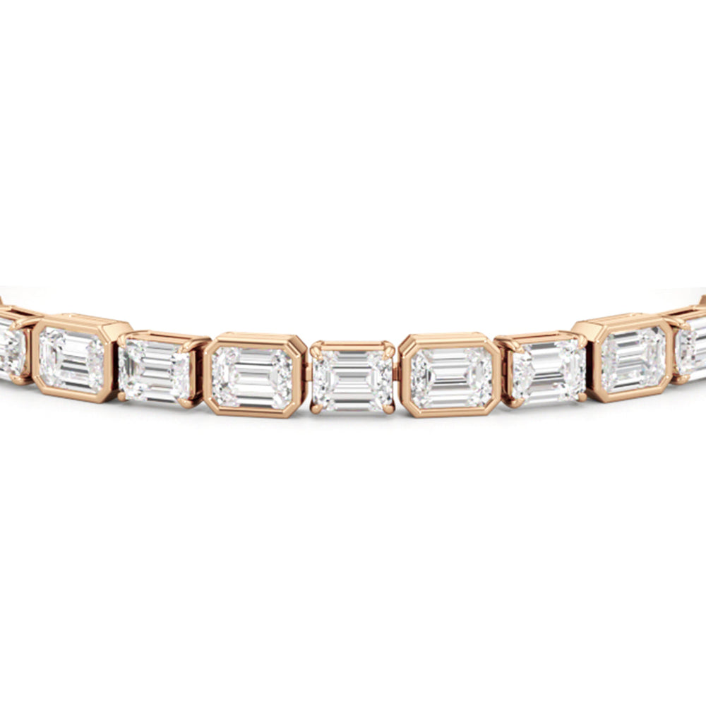 Bezeled Emerald Alternating Tennis Bracelet with 15 1/2 Cut Diamond in 14KT Rose Gold view 6
