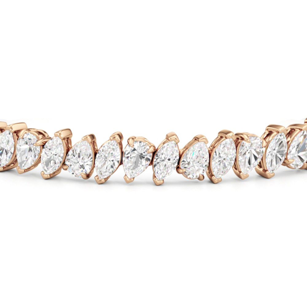 Marquise and Pear Tennis Bracelet with Lab Cut Diamond in 14KT Rose Gold view 6
