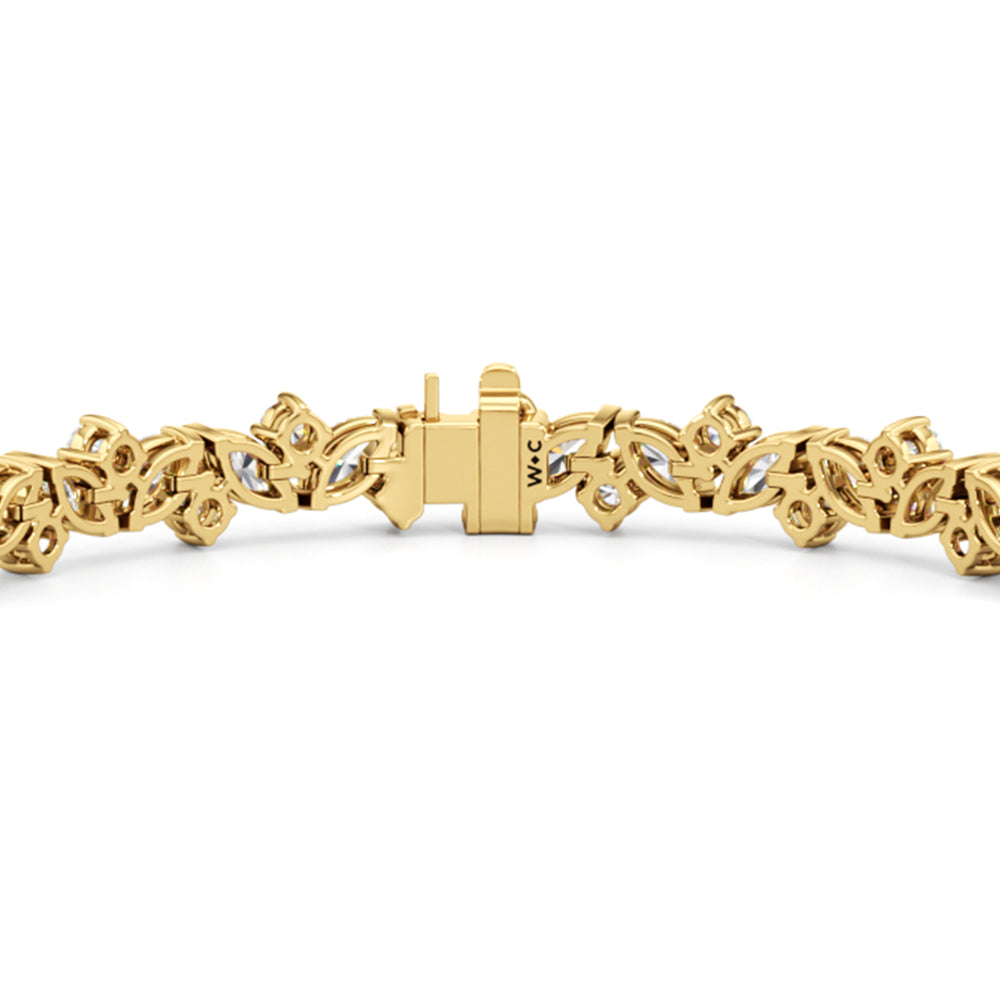 Marquise Wreath Tennis Bracelet with Lab Cut Diamond in 14KT Yellow Gold view 7
