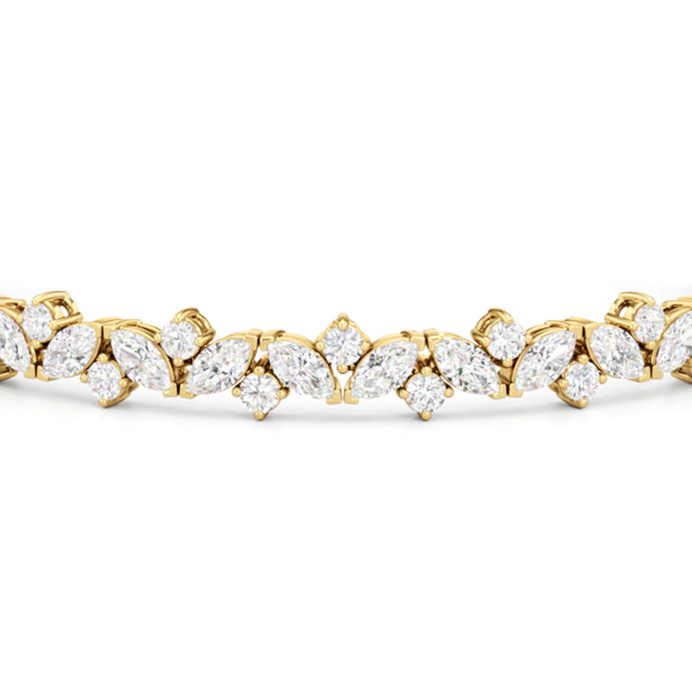 Marquise Wreath Tennis Bracelet with Lab Cut Diamond in 14KT Yellow Gold view 6
