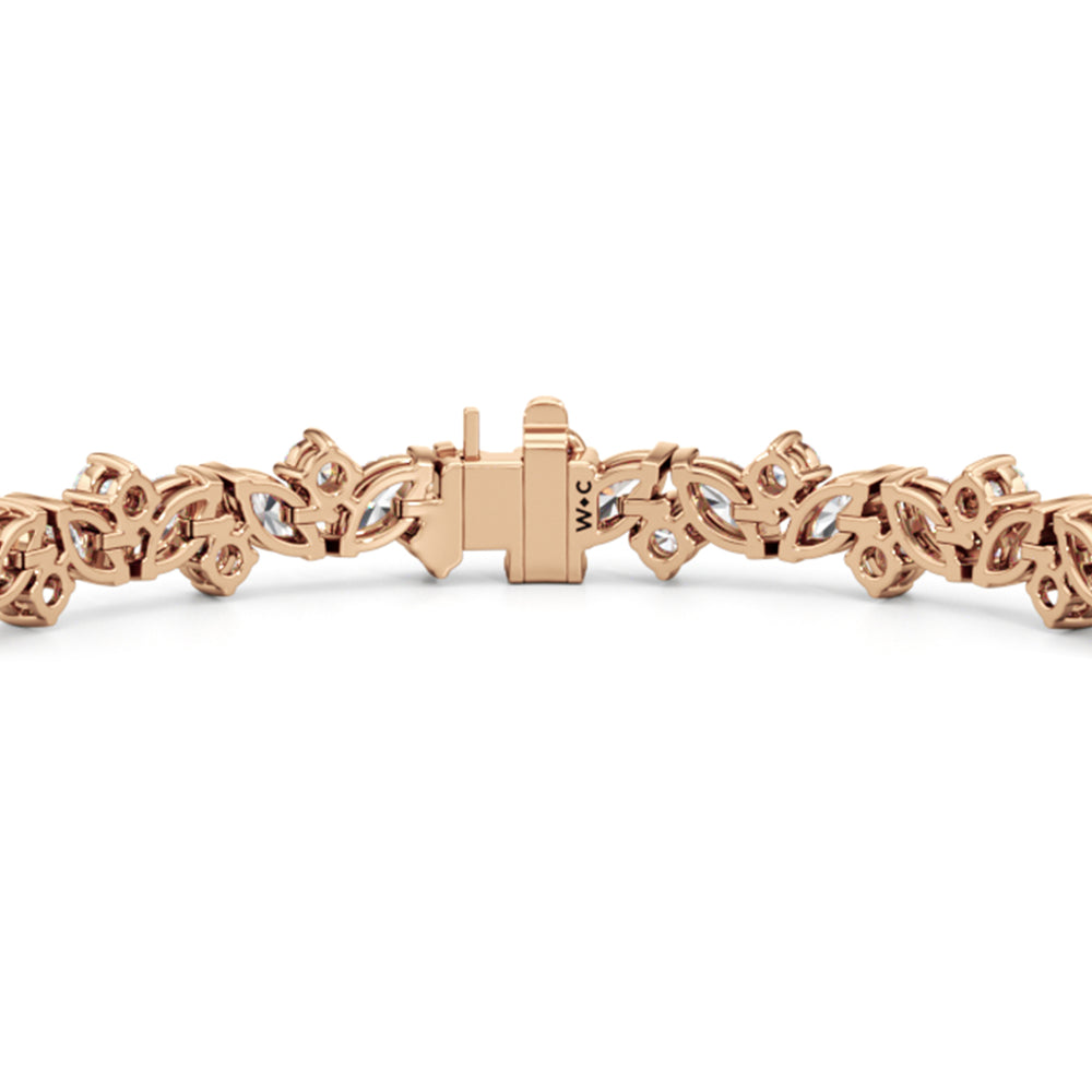 Marquise Wreath Tennis Bracelet with Lab Cut Diamond in 14KT Rose Gold view 7
