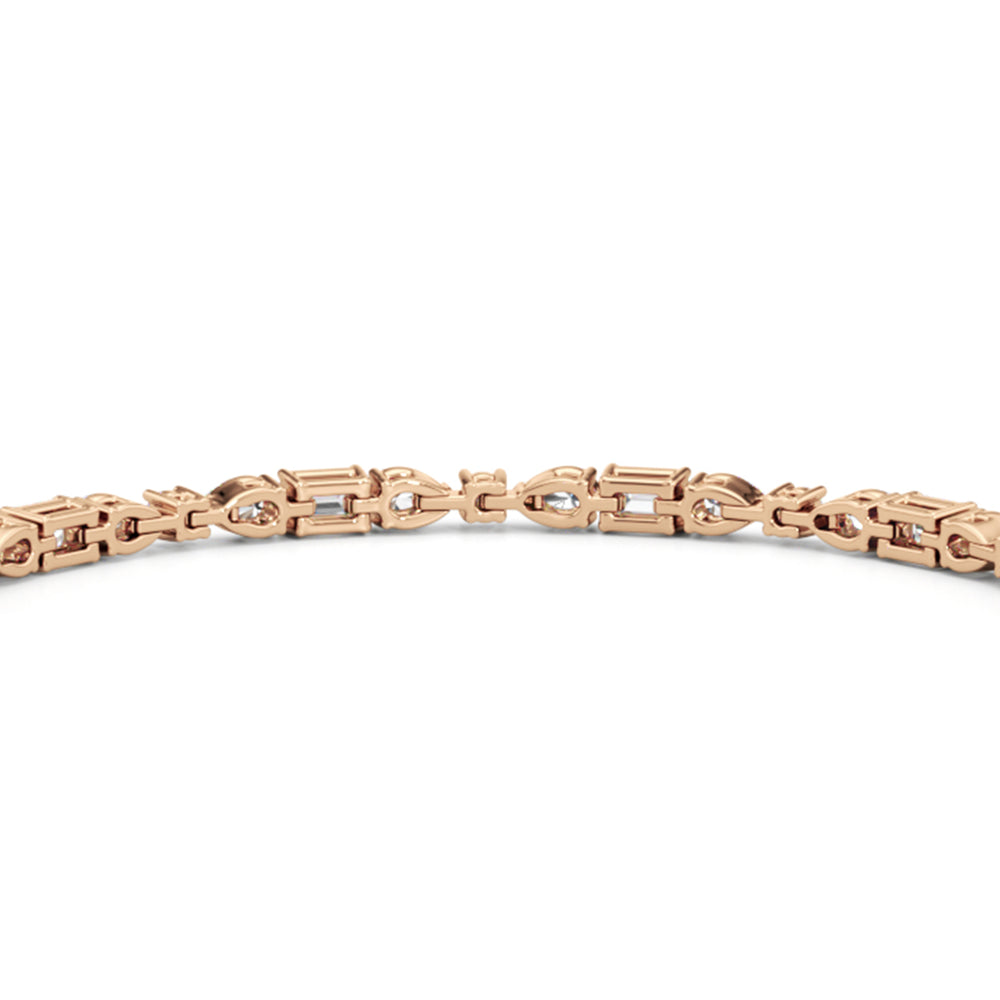 Pear, Emerald and Oval Linear Tennis Bracelet with Lab Cut Diamond in 14KT Rose Gold view 8
