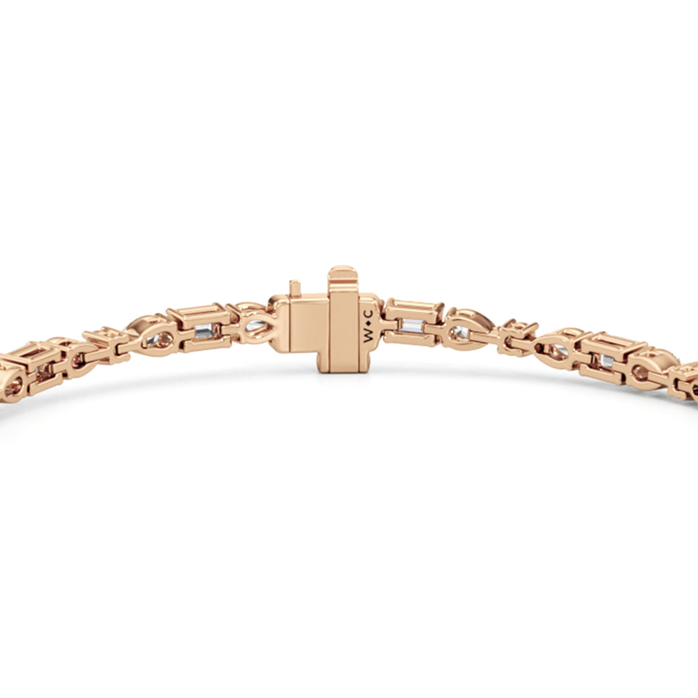 Pear, Emerald and Oval Linear Tennis Bracelet with Lab Cut Diamond in 14KT Rose Gold view 7
