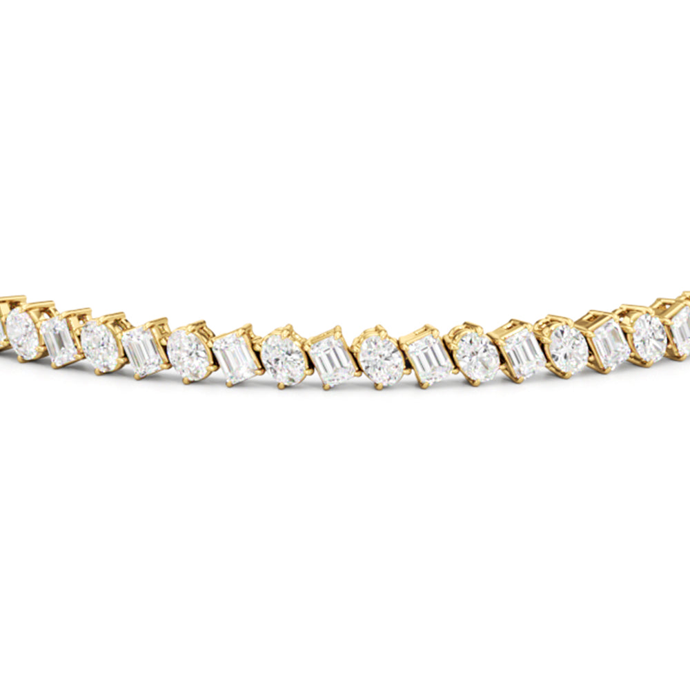 Oval and Emerald Herringbone Tennis Bracelet with Lab Cut Diamond in 14KT Yellow Gold view 6
