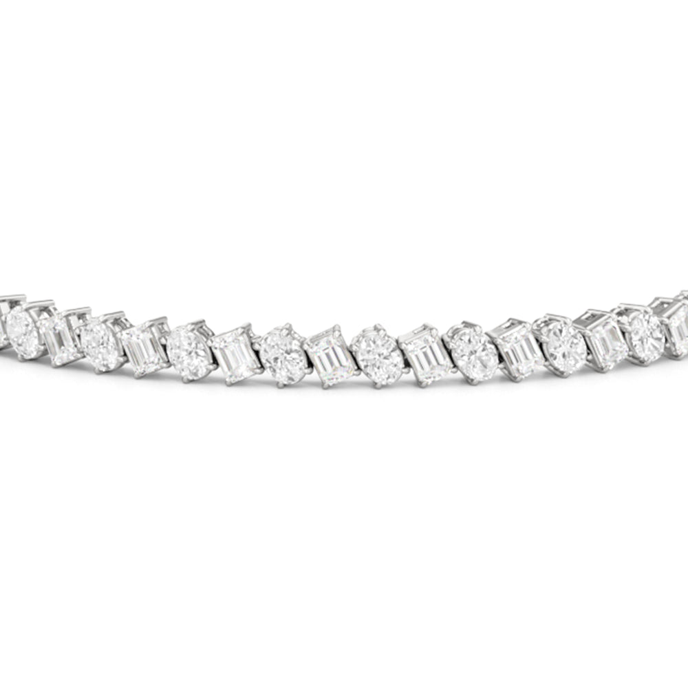 Oval and Emerald Herringbone Tennis Bracelet with Lab Cut Diamond in 14KT White Gold view 6
