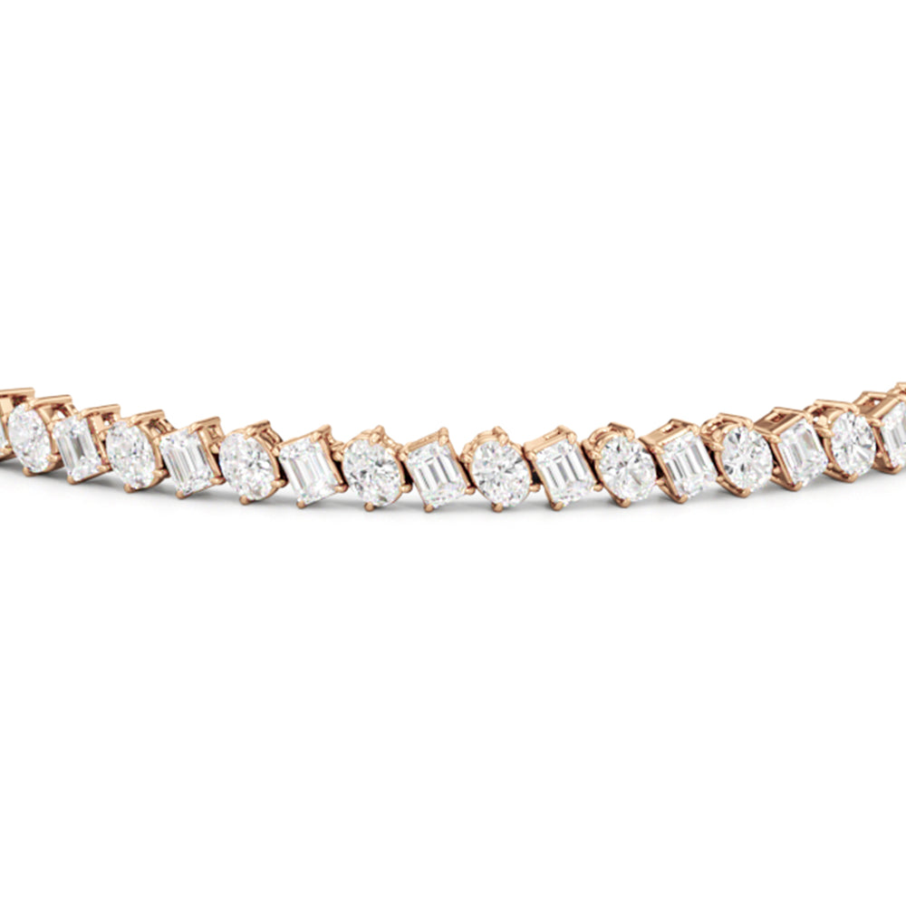 Oval and Emerald Herringbone Tennis Bracelet with Lab Cut Diamond in 14KT Rose Gold view 6
