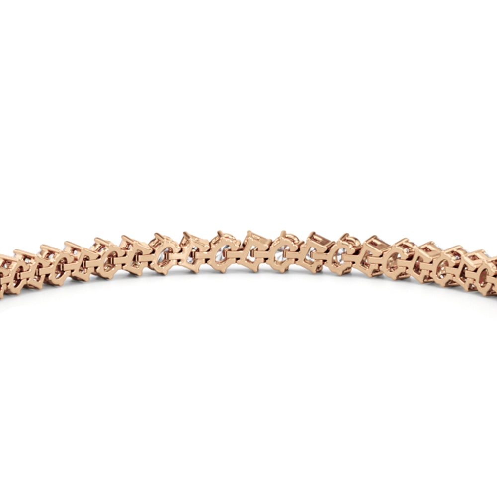 Oval and Emerald Herringbone Tennis Bracelet with Lab Cut Diamond in 14KT Rose Gold view 8
