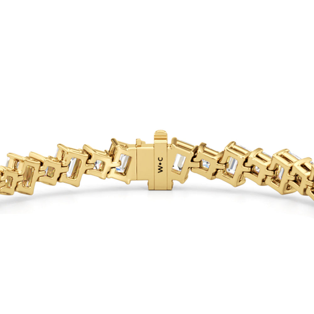 Emerald and Princess Herringbone Tennis Bracelet with 13 3/4 Cut Diamond in 14KT Yellow Gold view 7
