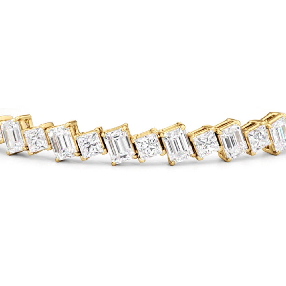 Emerald and Princess Herringbone Tennis Bracelet with 13 3/4 Cut Diamond in 14KT Yellow Gold view 6

